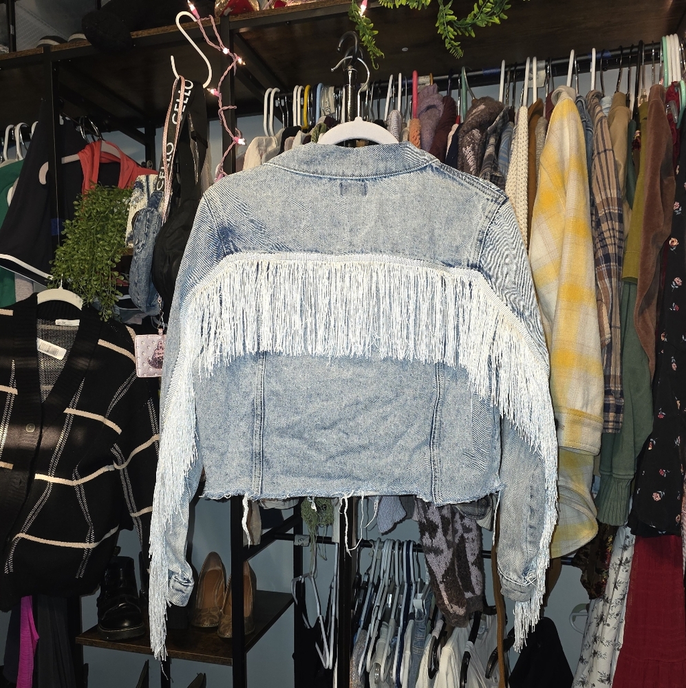 White Fox Denim Jacket with Fringe